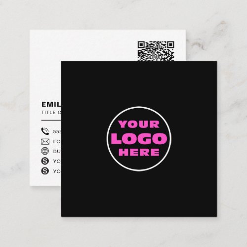 custom logo social media icons QR code black Square Business Card
