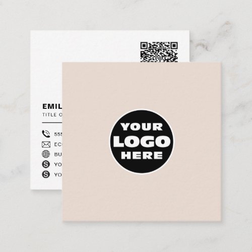custom logo social media icons QR code cream Square Business Card