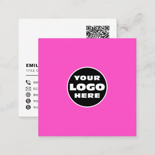 custom logo social media icons QR code hot pink Square Business Card