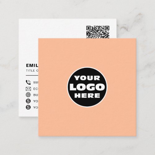 custom logo social media icons QR code peach Square Business Card