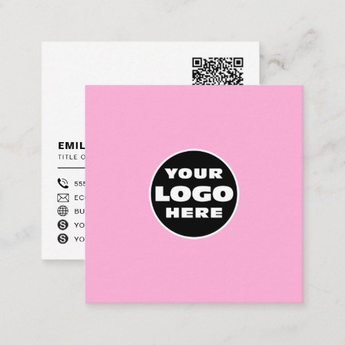 custom logo social media icons QR code pink Square Business Card