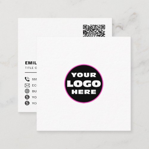 custom logo social media icons QR code white Square Business Card