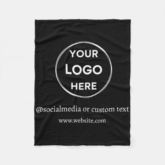 Custom Logo Social Media Minimalist Business Black Fleece Blanket (Front)