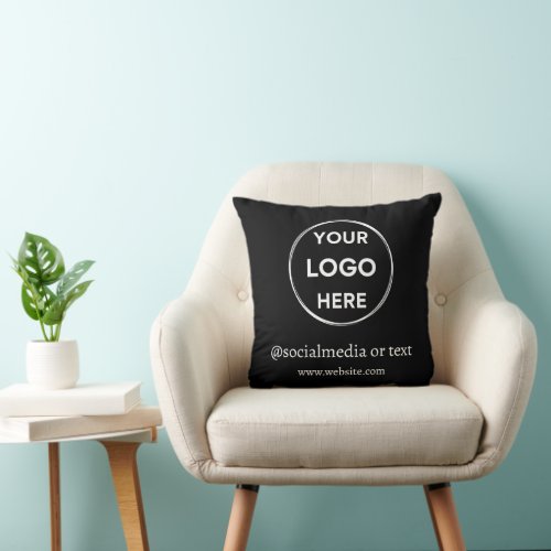 Custom Logo Social Media Minimalist Business Black Throw Pillow