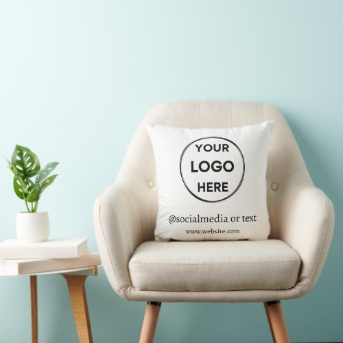 Custom Logo Social Media Minimalist Business White Throw Pillow