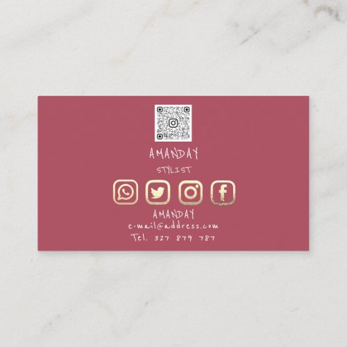 Custom Logo Social Media QR Code Gold Rose Business Card