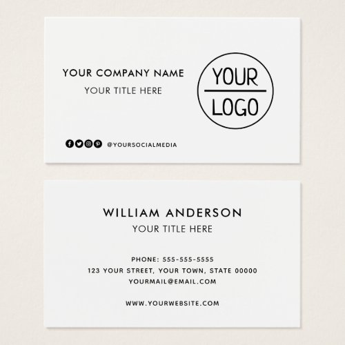 Custom logo social media white business cards