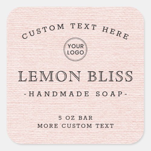 Custom logo square blush pink linen product labels