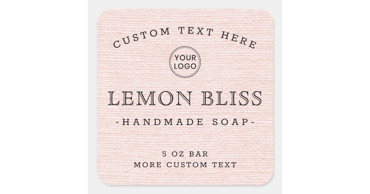 Custom logo square blush pink linen product labels | Zazzle