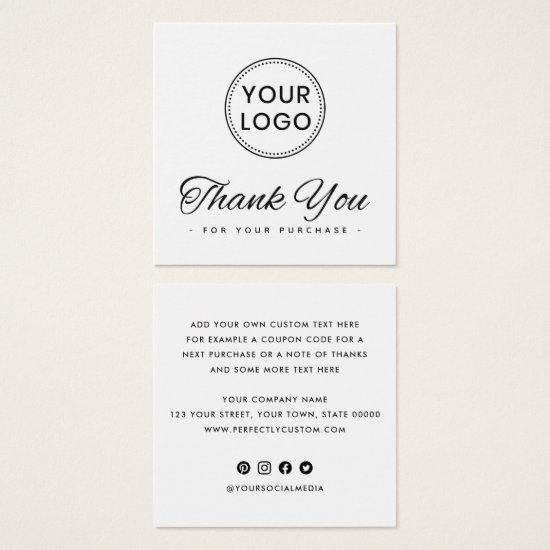 Custom logo square business thank you insert card