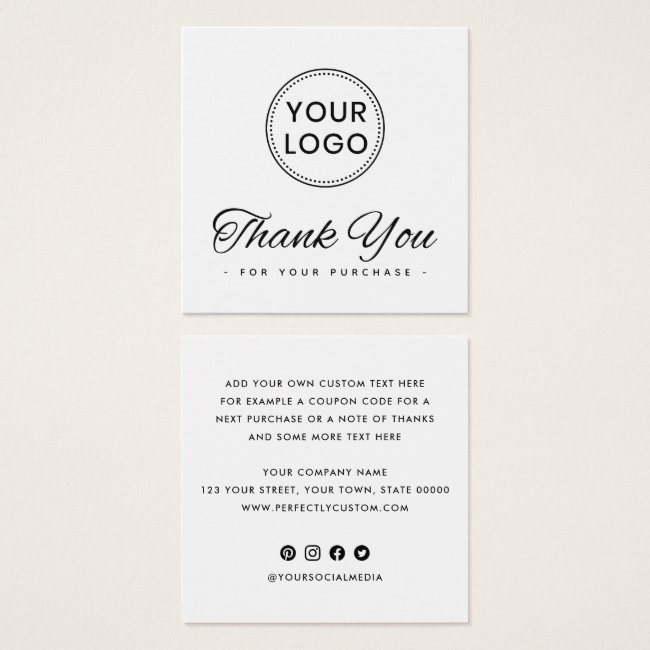 Custom logo square business thank you insert card