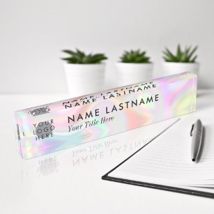 Custom Logo Stylish Holographic Modern Pastels Desk Name Plate