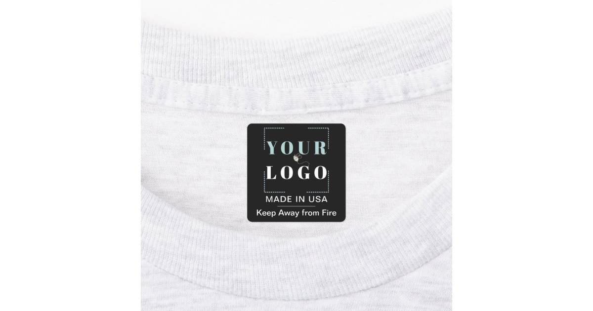 Custom Logo Text and Country Square Black Clothing Labels | Zazzle