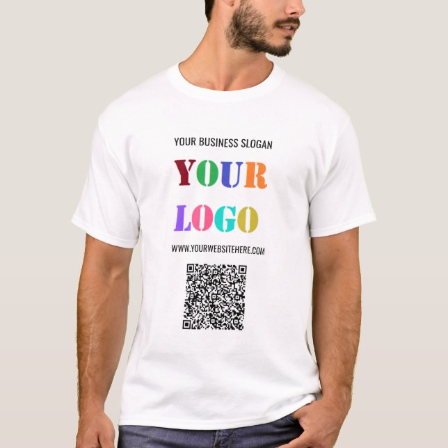 Custom Logo Text and QR Code Business T-Shirt (Front)