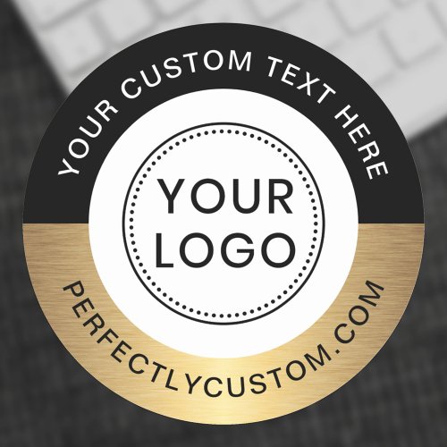 Custom logo text black golden border classic round sticker