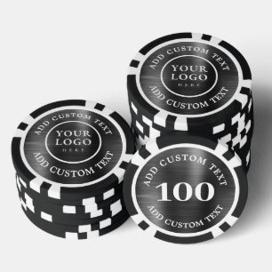 Custom Logo Text Black Metal Style Business Casino Poker Chips