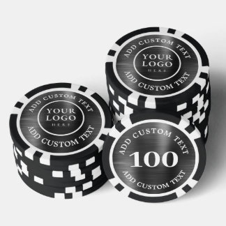 Custom Logo & Text Black Metallic Business Casino Poker Chips