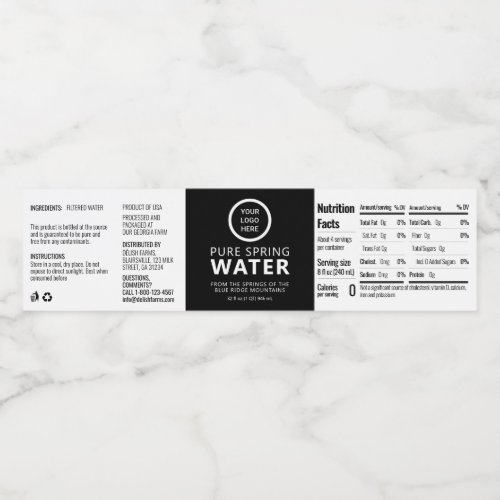 Custom Logo Text Black Water Bottle Prime Label