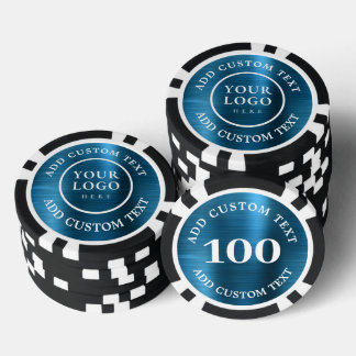 Custom Logo & Text Blue Metal Business 100 Number Poker Chips