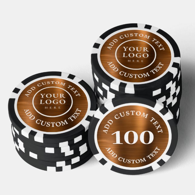 Custom Logo & Text Bronze Business Casino Night Poker Chips (Stack)