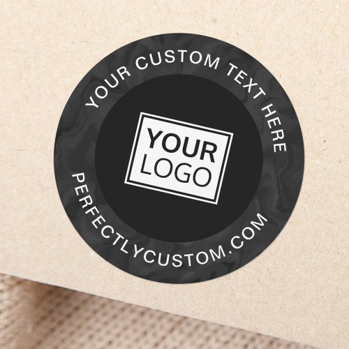 Custom logo text dark marbled border business classic round sticker