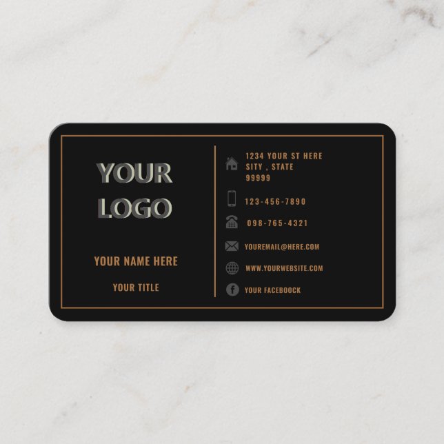Custom Logo Text Gold and Black Business Card (Front)