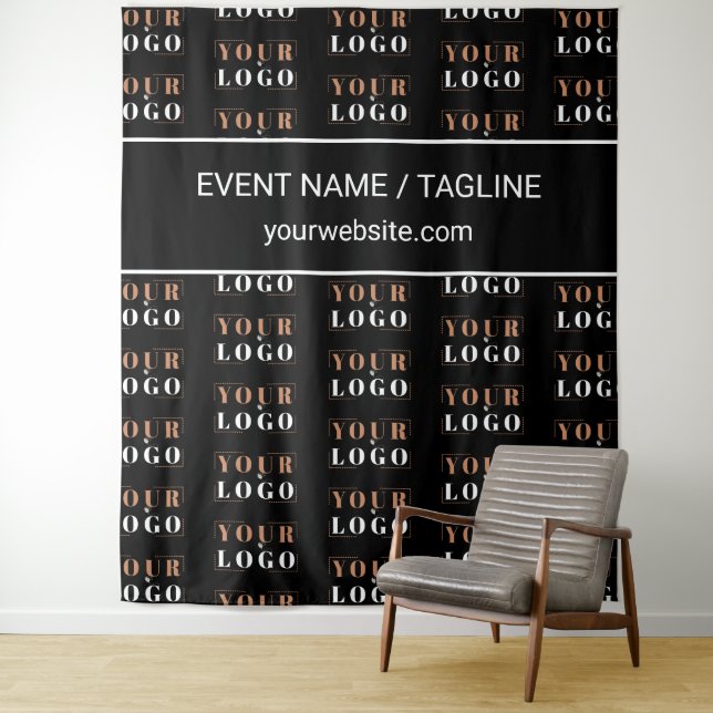 Custom Logo & Text Half Drop Repeat Black Backdrop (In Situ)