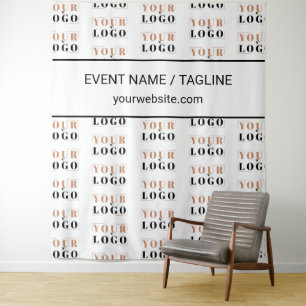 Custom Logo & Text Half Drop Repeat White Backdrop