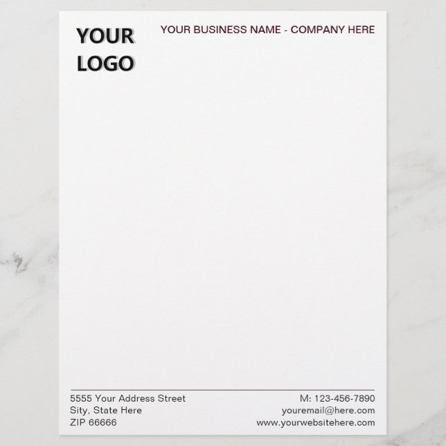 Custom Logo Text Info Company Letterhead Template (Front)