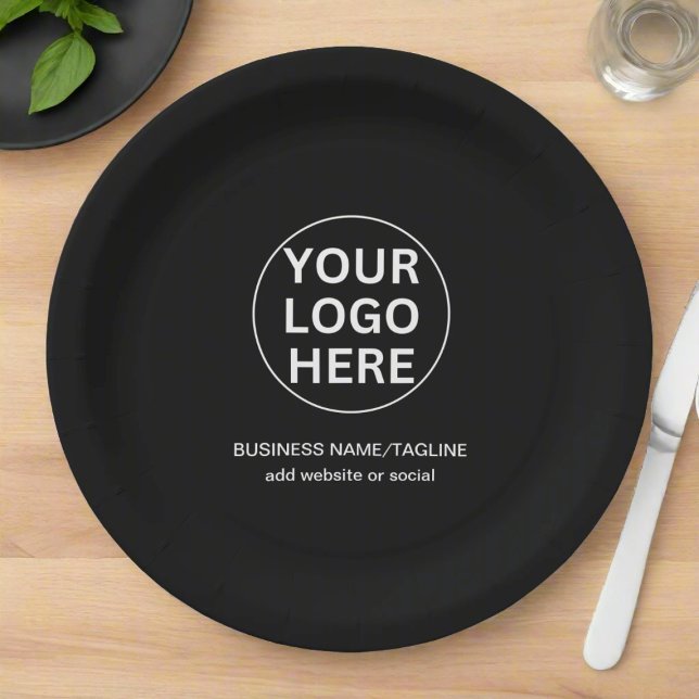 Custom Logo & Text l Professional Business Black Paper Plates (Creator Uploaded)