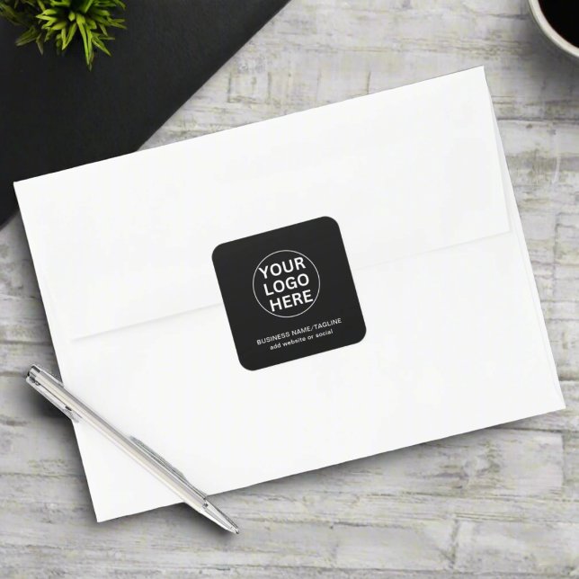 Custom Logo & Text l Professional Business Black Square Sticker (Creator Uploaded)