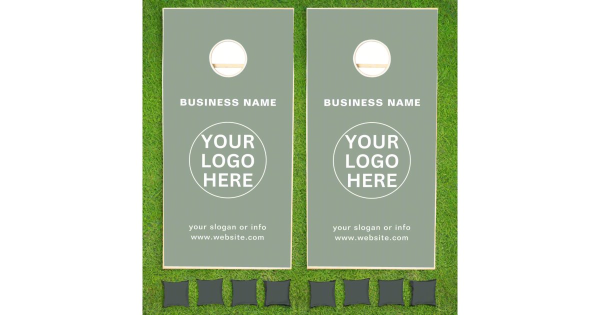 Custom Logo & Text l Sage Green Branded Business  Cornhole Set