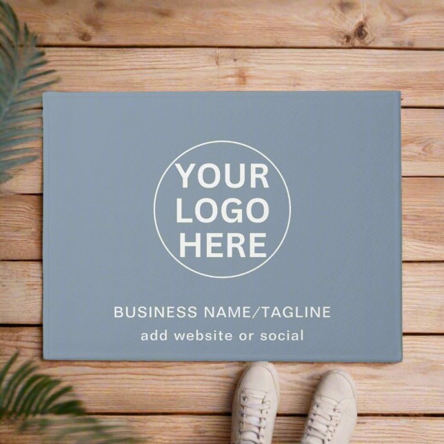 Custom Logo & Text l Welcome Dusty Blue Branded Doormat (Creator Uploaded)