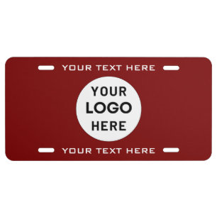 Custom Logo Text Minimal Red White License Plate