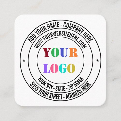 Custom Logo Text Name Address Website Stamp Design Square Business Card