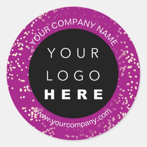 Custom Logo Text Name Gold Confetti Pink Fuchsia Classic Round Sticker