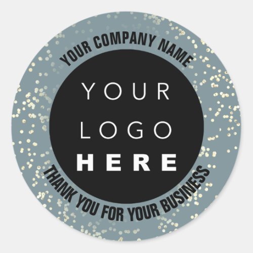 Custom Logo Text Name Gold Confetti Smoky Blue Classic Round Sticker