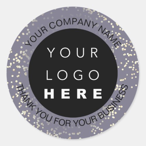 Custom Logo Text Name Gold Confetti Smoky Blue Classic Round Sticker