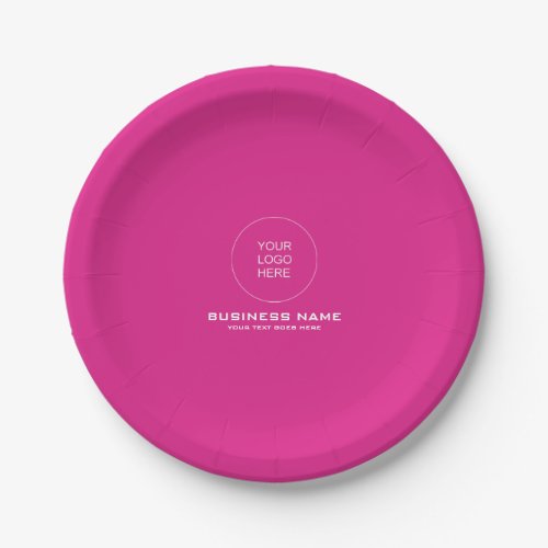 Custom Logo Text Pink Solid Color Template Round Paper Plates