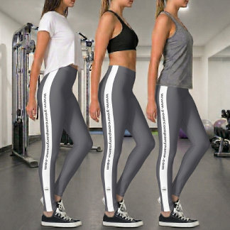 Custom Logo & Text Promotional Gray and White Leggings