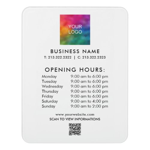 Custom Logo Text QR Code Business Opening Hours Door Sign