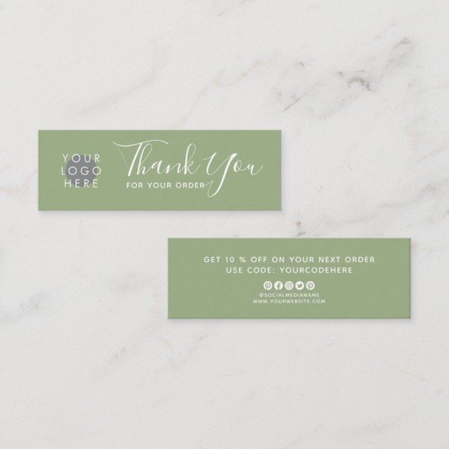 Custom Logo Thank You Discount Code Sage Green Mini Business Card (Front/Back)