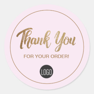 Custom Logo Thank you for your Order Gold Pink Classic Round Sticker
