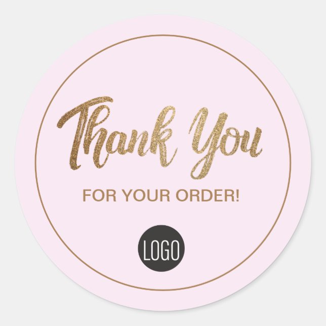 Custom Logo Thank you for your Order Gold Pink Classic Round Sticker (Front)
