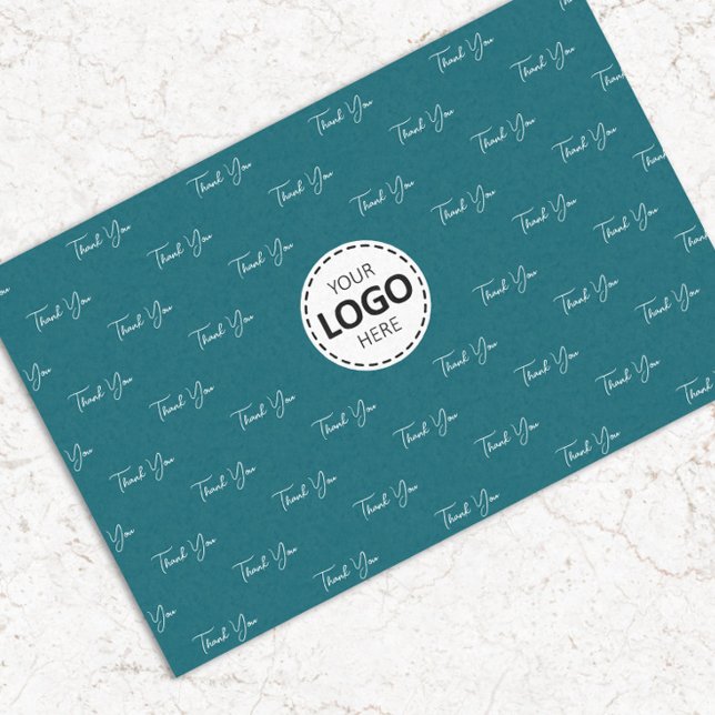 Custom Logo Thank You Pattern Teal Tissue Paper (Creator Uploaded)
