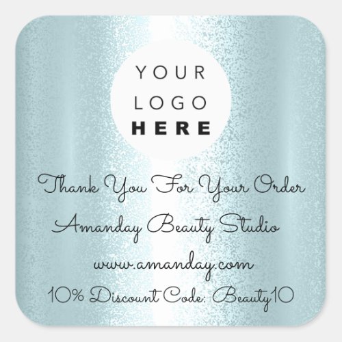 Custom Logo Thank You Shopping Discount Code Blue Square Sticker