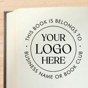 Custom Logo This Book Belongs To Modern Bookplate Rubber Stamp
