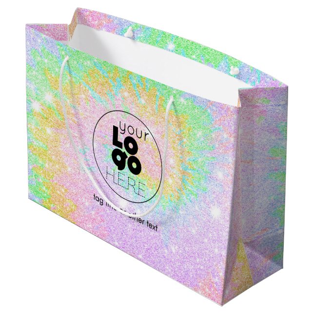 Custom Logo Tiedye Glitter Paper Shopping Bag (Back Angled)