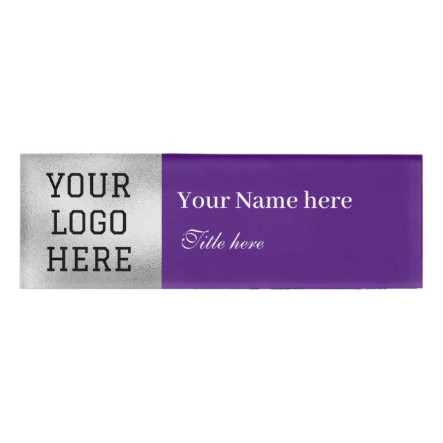 Custom Logo Title Simple Purple Business Name Tag (Front)