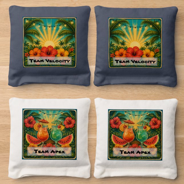Custom Logo Tropical Trip Cornhole Toss Bags (Wood)